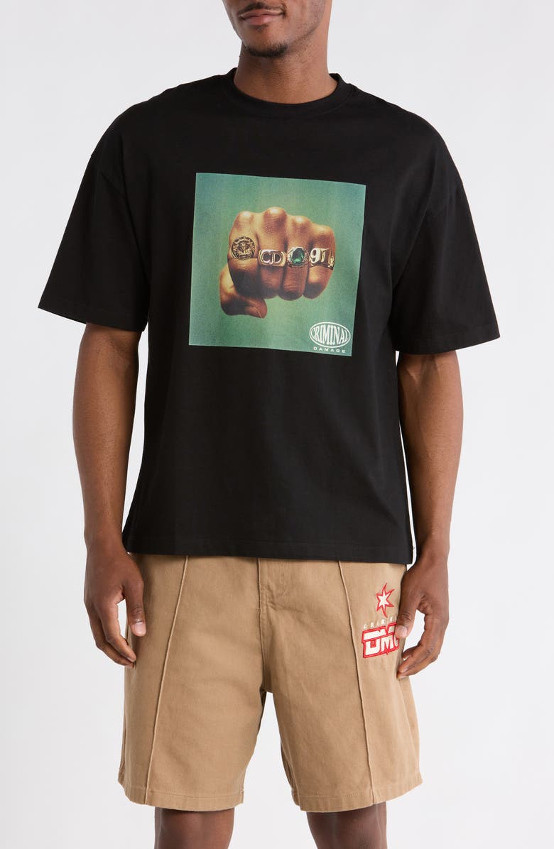 CRIMINAL DAMAGE Fist of Gold Crewneck T-Shirt, Main, color, Black