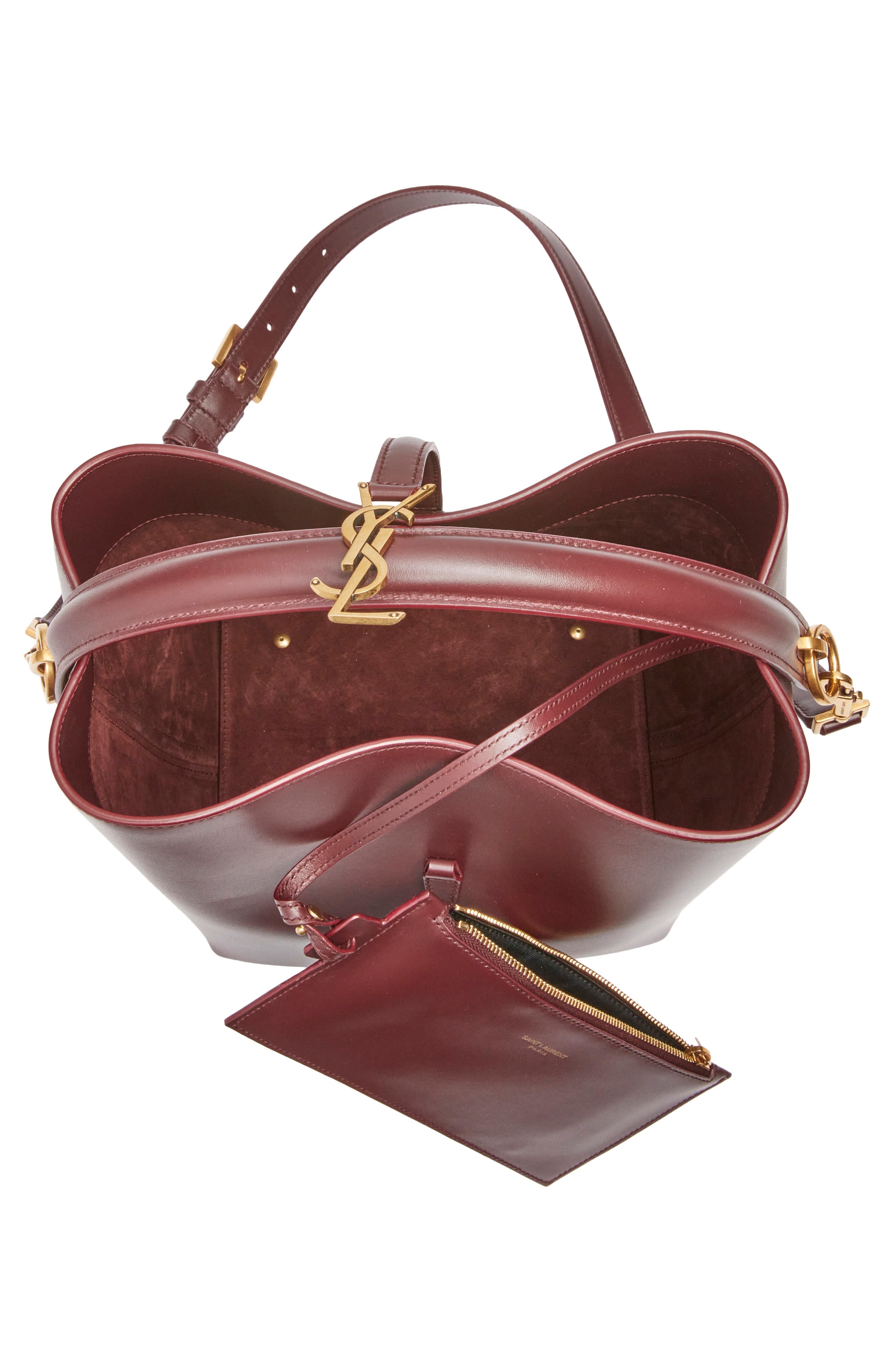Saint Laurent Le 37 Leather Bucket Bag, Alternate, color, Rouge Cabernet