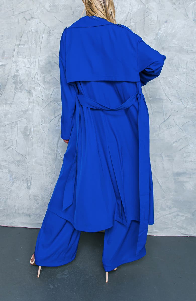 FLYING TOMATO Tie Waist Trench Coat, Alternate, color, Blue