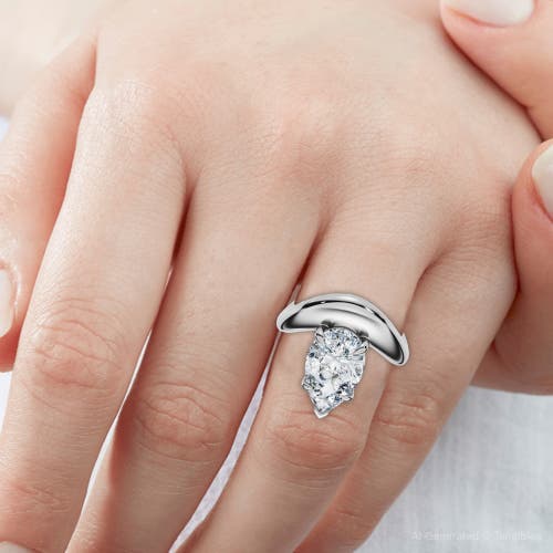 Bliss Diamond Certified 2ct Minali Curved Pear Diamond Engagement Ring 14k Gold/pt Lab Grown In Silver