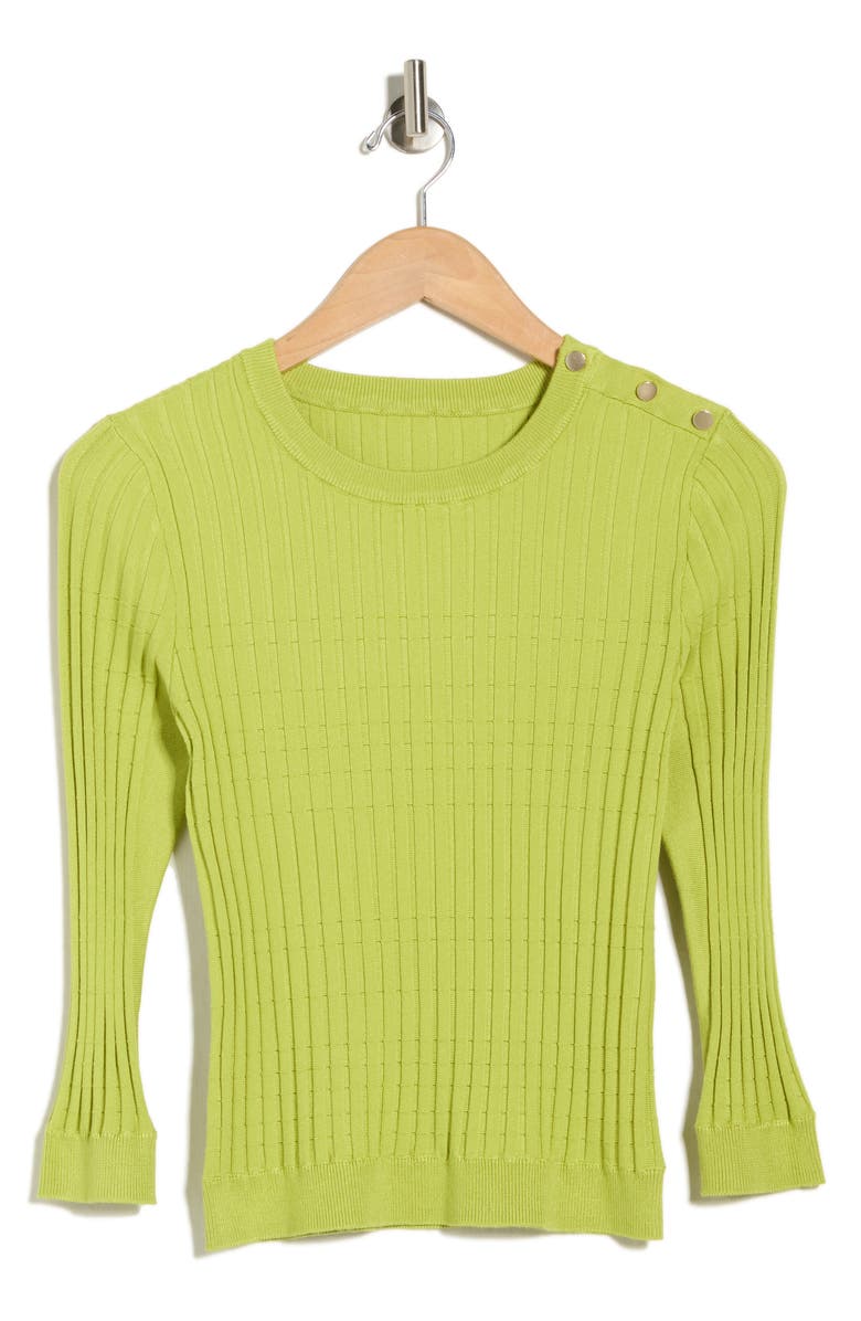 KAY UNGER SPORTSWEAR Button Shoulder Rib Knit Sweater, Alternate, color, Bright Chartreuse