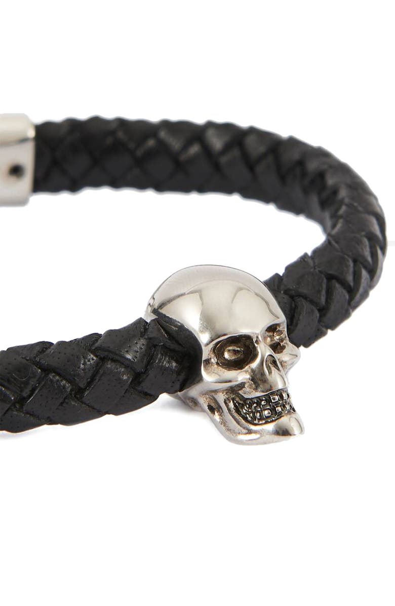 McQueen Alexander McQueen Skull Corded Leather Bracelet, Alternate, color, 