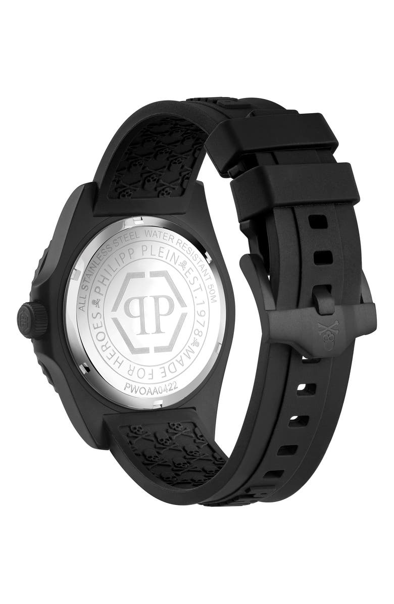PHILIPP PLEIN The $kull Carbon Fiber Dial Silicone Strap Watch, 44mm, Alternate, color,