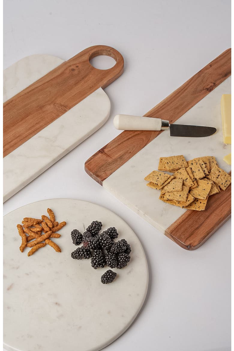 Marble Serving Board with Hole Handles, Alternate, color, Brown