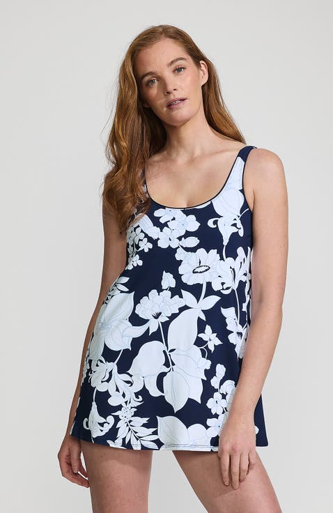 Plus Size Scoop Neck Mini Swim Dress Swimsuit