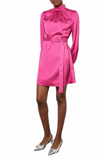 Ming Wang Belted Long Sleeve Satin Minidress
