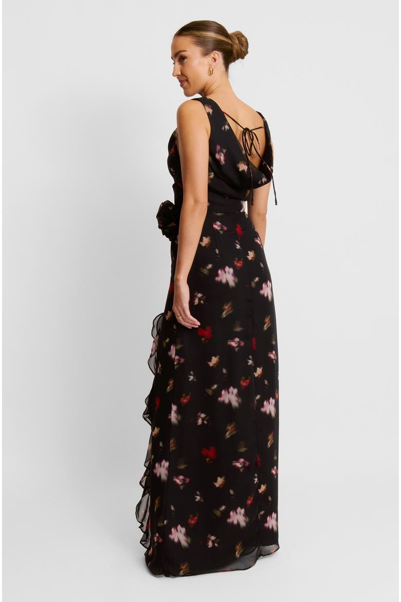 Floral Cowl Front Coursage Maxi Dress, Alternate, color, Black