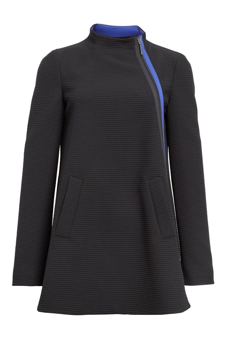Stretch Ottoman Trapeze Coat, Alternate, color, BLACK