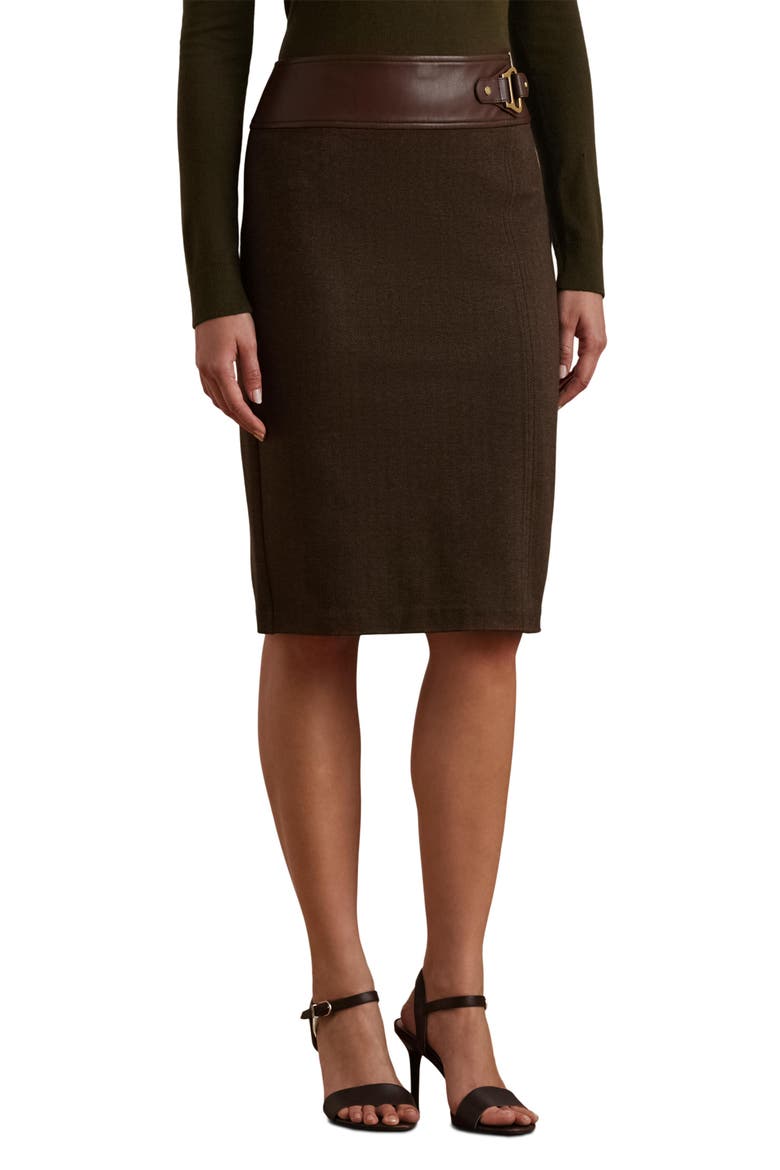 Buckle Trim Herringbone Pencil Skirt, Main, color, BOTANIC GREEN/ CIRCUIT BROWN
