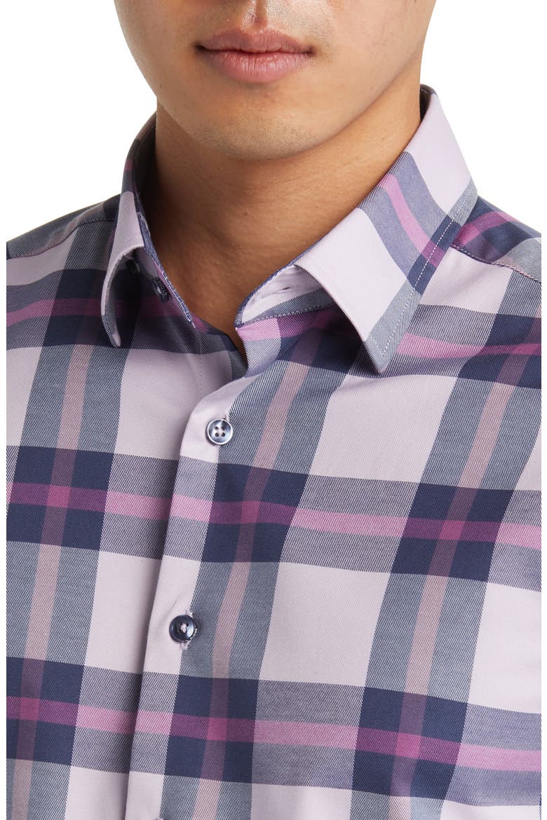 DRY TOUCH® Plaid Performance Button-Up Shirt, Alternate, color, LAVENDER