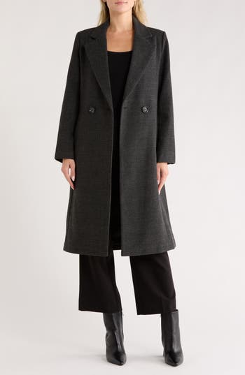 Sam Edelman Plaid Double Breasted Coat In Black