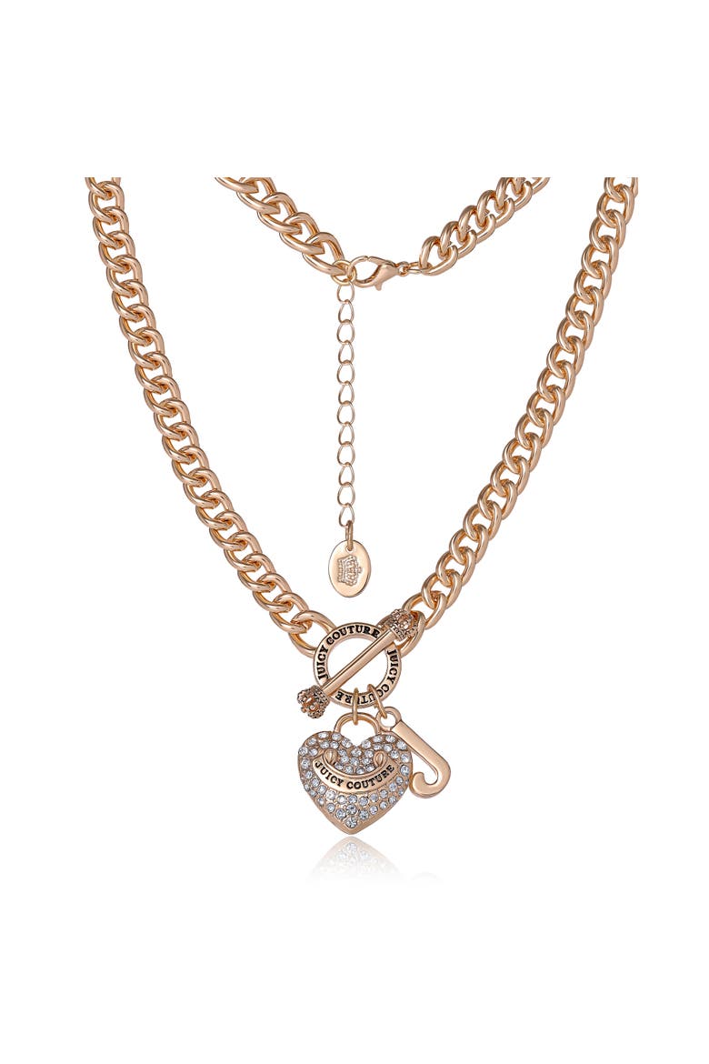 Gold-Tone Heart and Logo Toggle Charm Necklace, Alternate, color, Gold