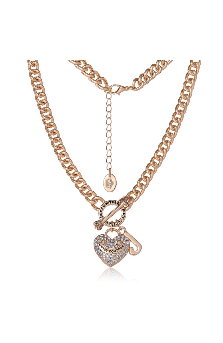 Juicy Couture Gold-Tone Heart and Logo Toggle Charm Necklace, Alternate, color, Gold