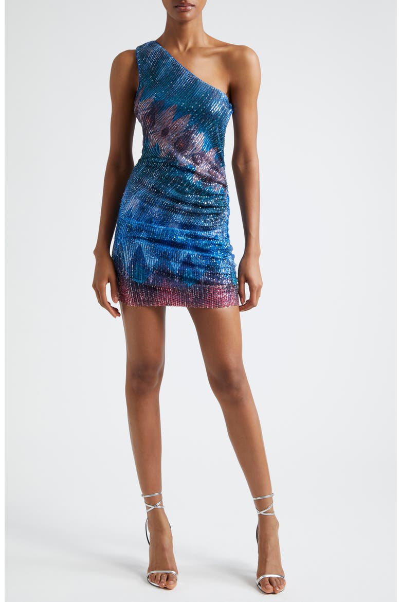 Kathreen Sequin Chevron One-Shoulder Minidress, Main, color, BLUE CHEVRON