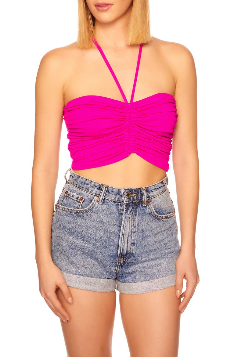 Ruched Crop Halter Top, Main, color, MAGENTA