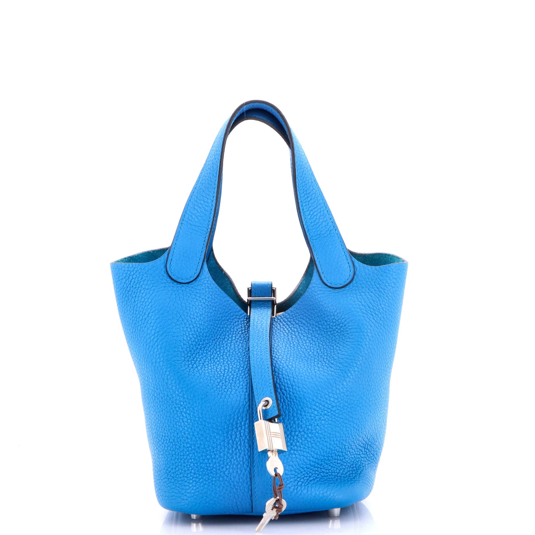 Pre-Owned Hermes Picotin Lock Bag Clemence PM, Main, color, Bleu Zanzibar