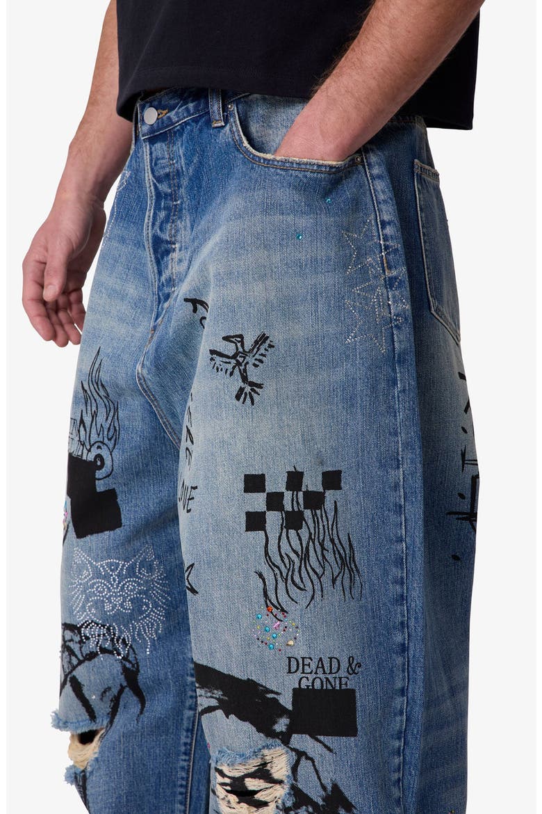 Mega Baggy Sketch Denim Jeans, Alternate, color, BLUE
