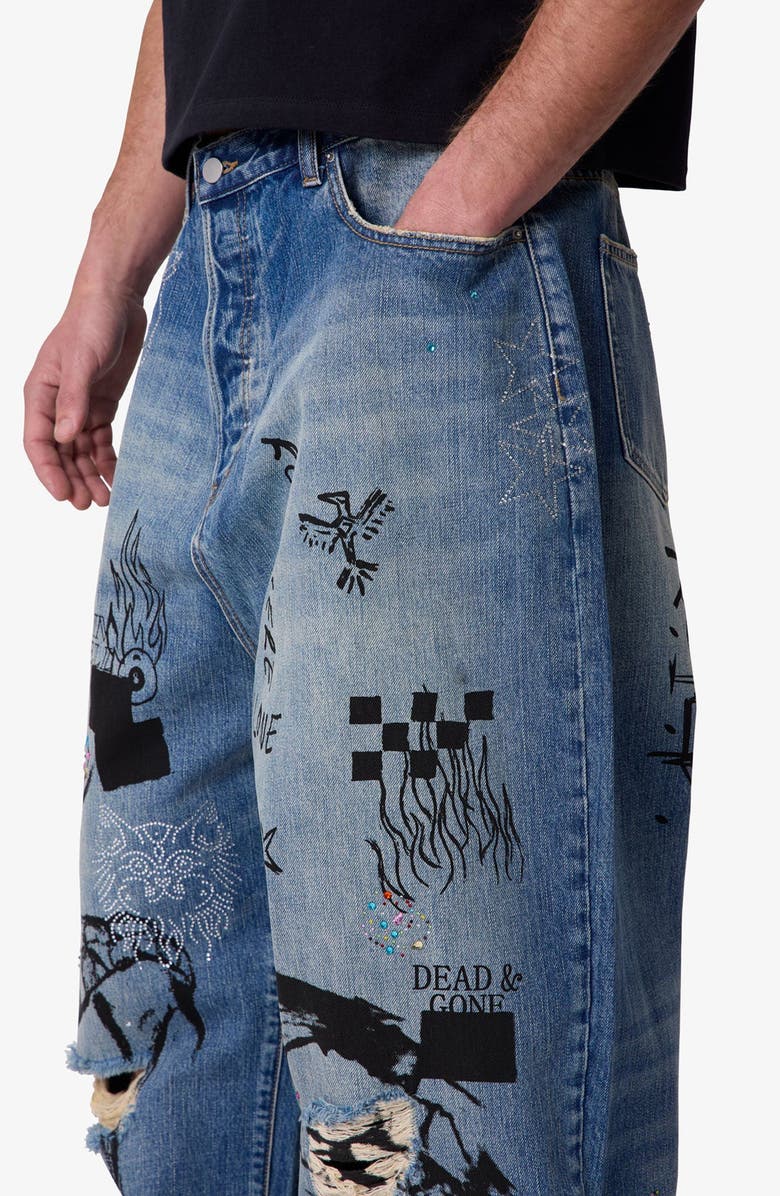 mnml Mega Baggy Sketch Denim Jeans, Alternate, color,