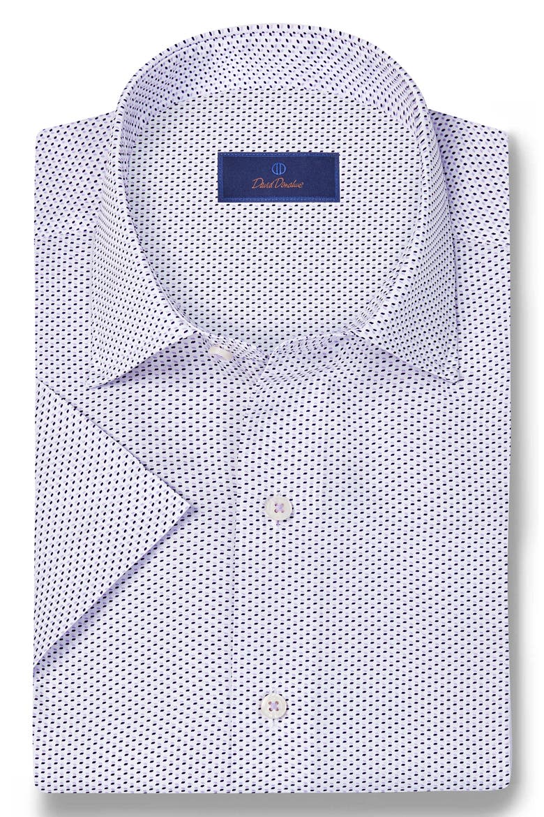 Neat Print Short Sleeve Shirt, Alternate, color, WHITE/ PURPLE