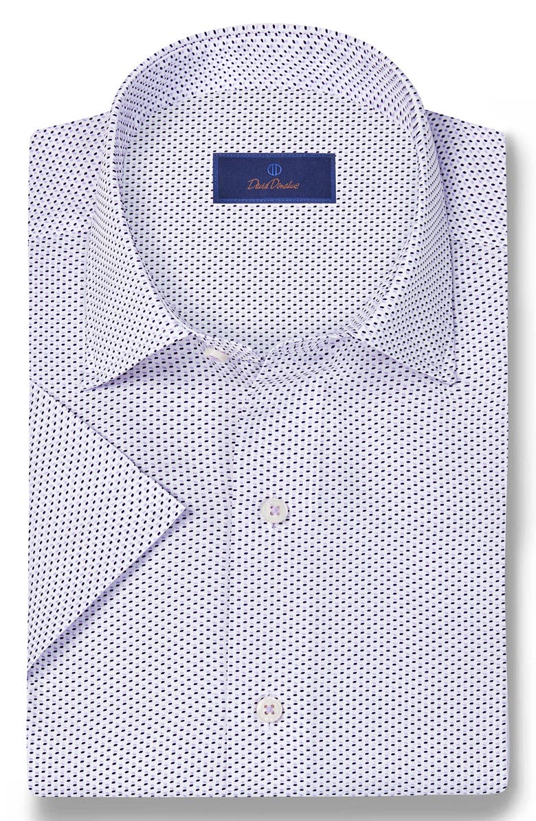 David Donahue Neat Print Short Sleeve Shirt, Alternate, color, White/ Purple