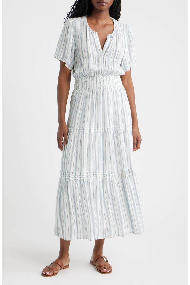 Cannes Stripe Linen Blend Dress, Main, color, WINDWARD STRIPE