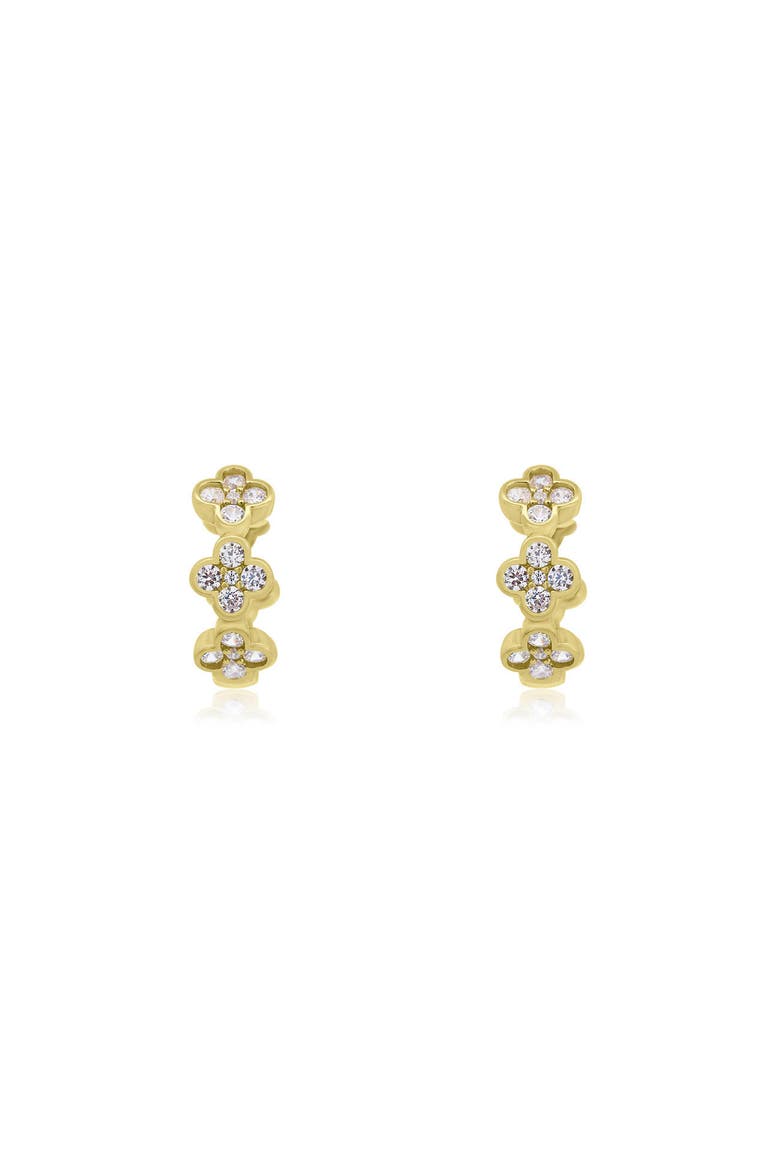 CZ Clover Huggie Hoop Earrings, Alternate, color, Gold-Plated Sterling Silver