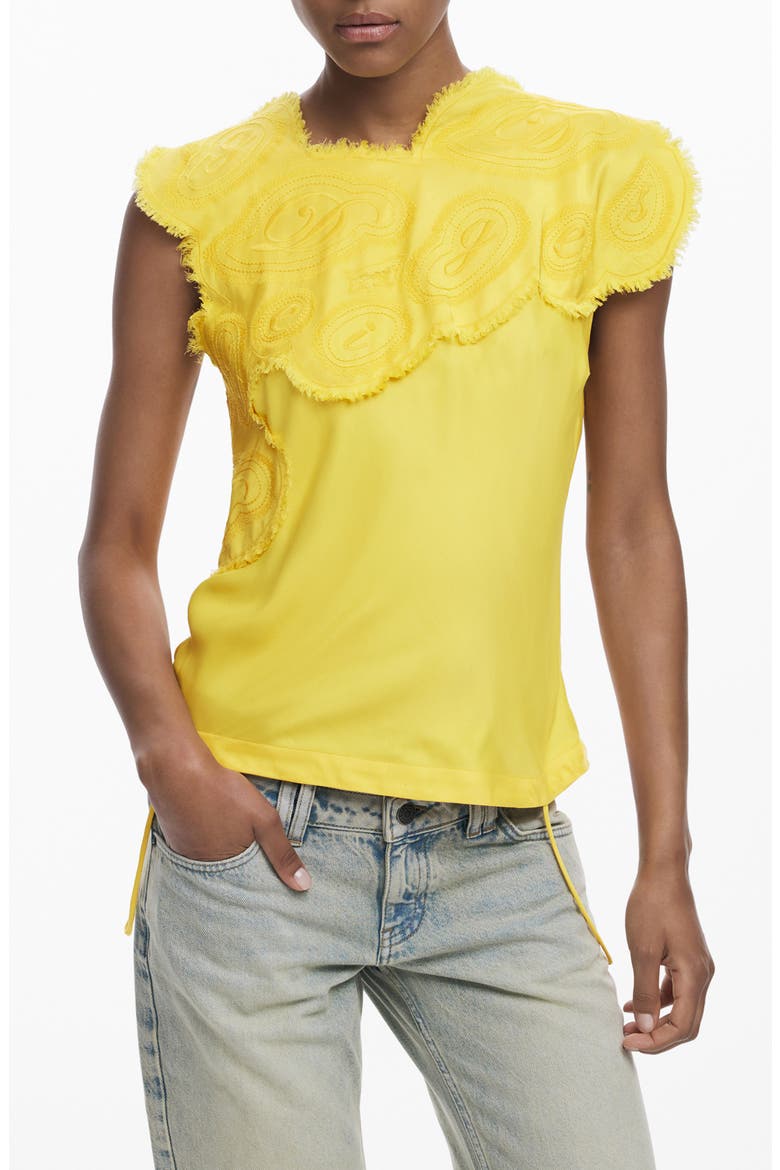 Raw Edge Cap Sleeve Top, Main, color, YELLOW