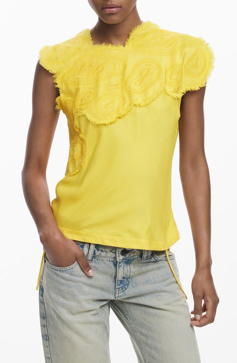 Raw Edge Cap Sleeve Top