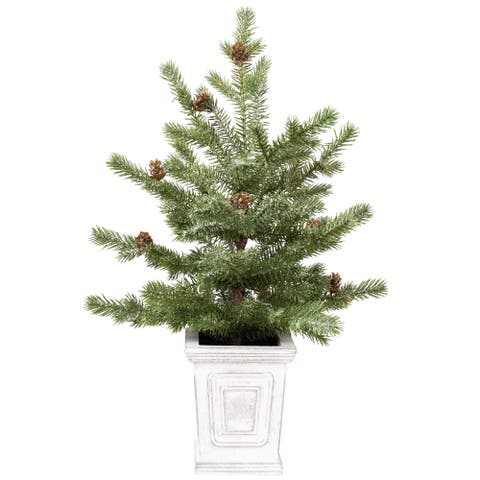 Lightly Flocked Pine Potted Artificial Christmas Tree with Pinecones - 22" - Unlit