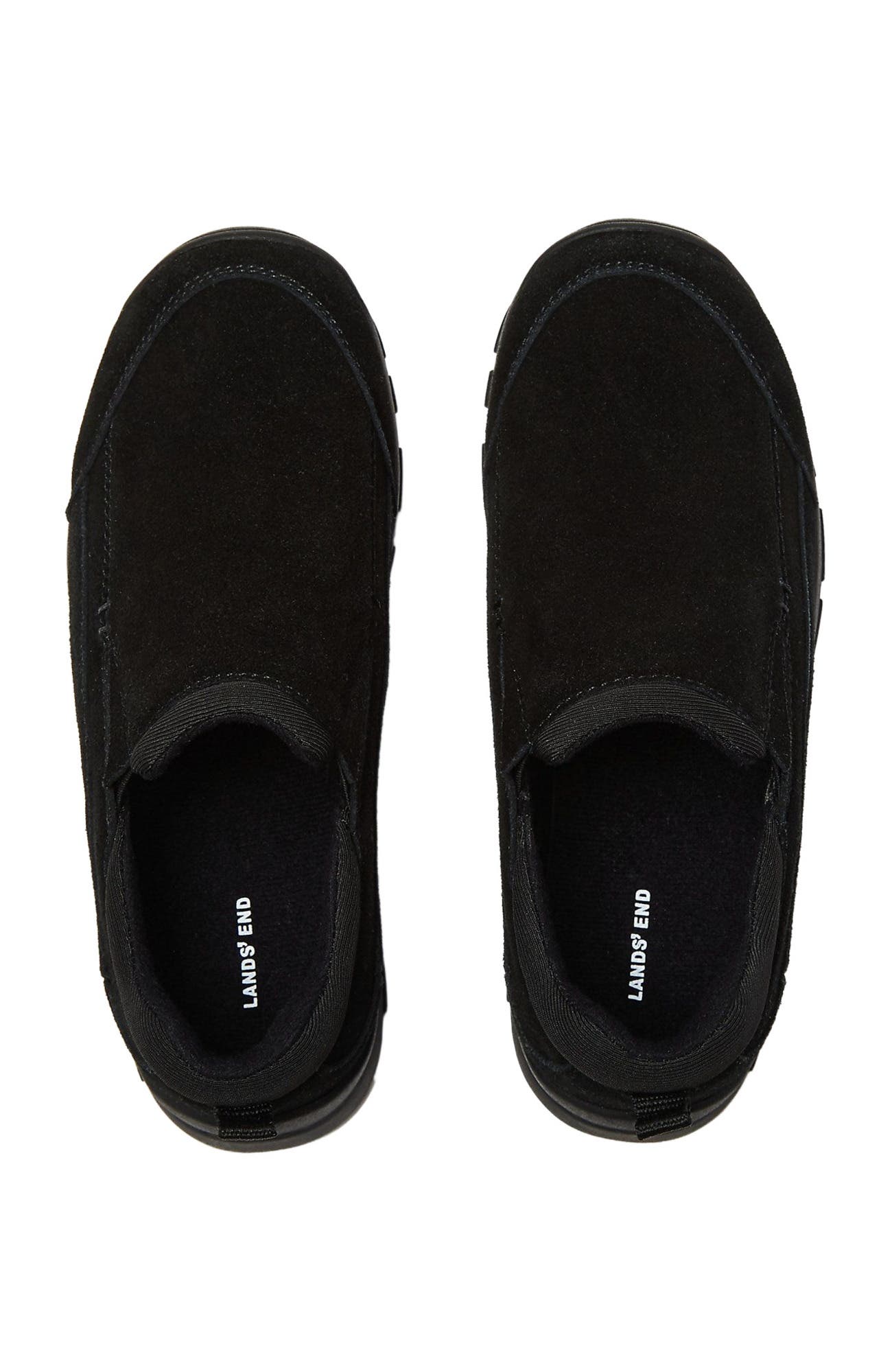 Lands' End Kids All Weather Suede Leather Slip On Moc Shoes, Alternate, color, Black
