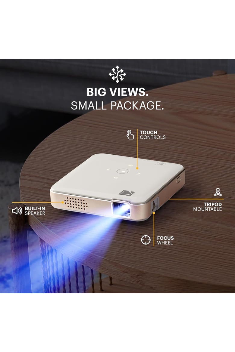 Luma 150 Pico Projector, Rechargeable Ultra Mini Projector w/60" Screen, Tripod & Case, Alternate, color, White