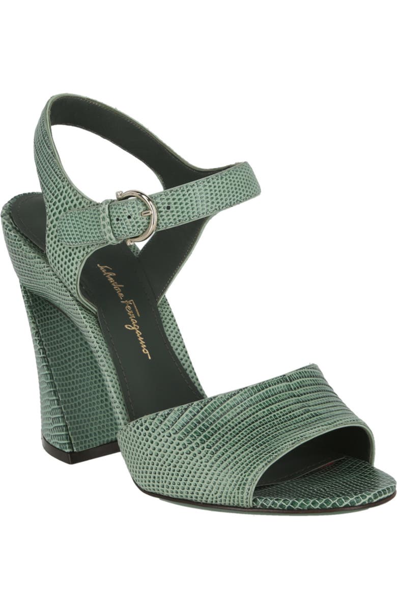 FERRAGAMO Aede Snakeskin Embossed Sandal, Main, color, Green