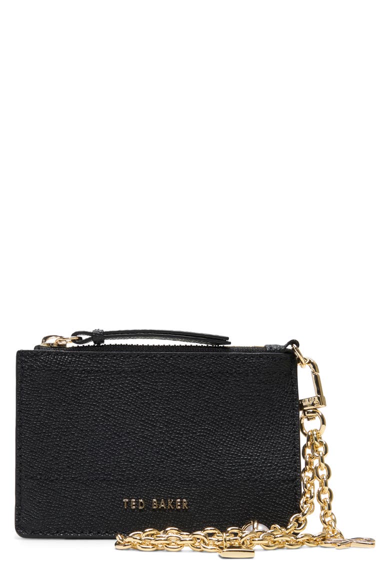 Sutton Charm Leather Card Case, Main, color, BLACK/ BLACK