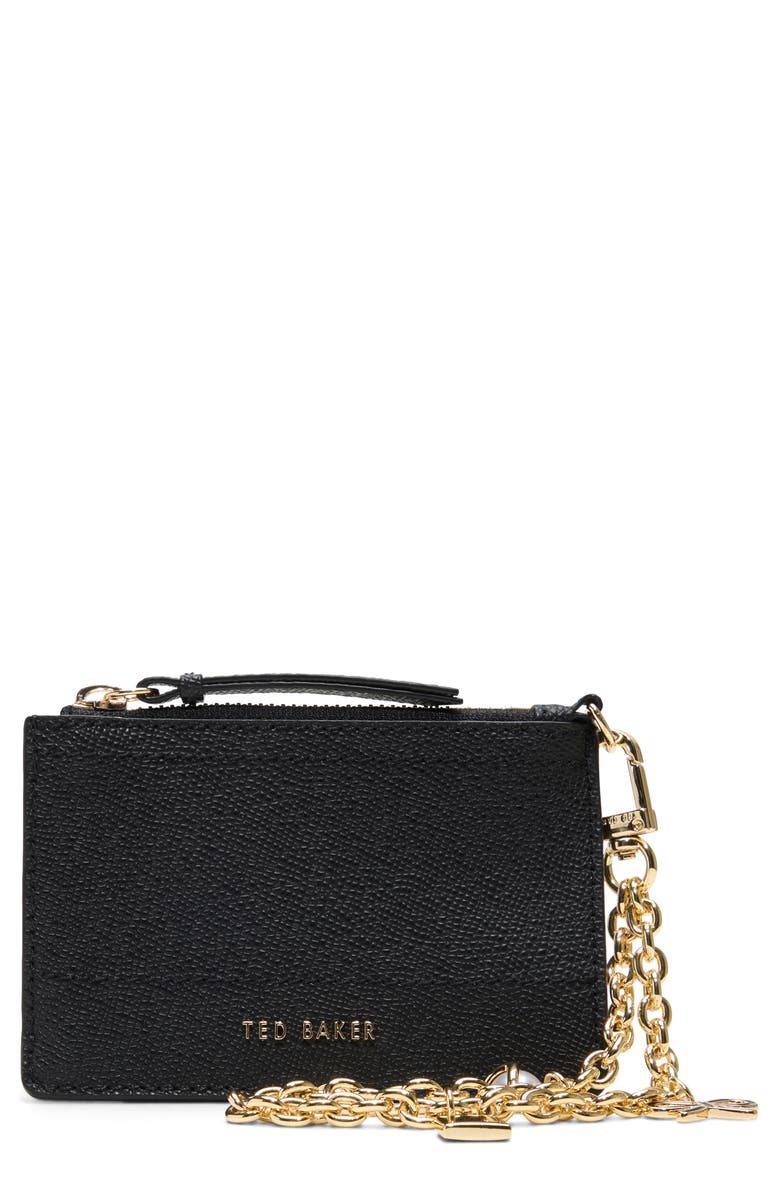 Ted Baker London Sutton Charm Leather Card Case, Main, color, Black/ Black