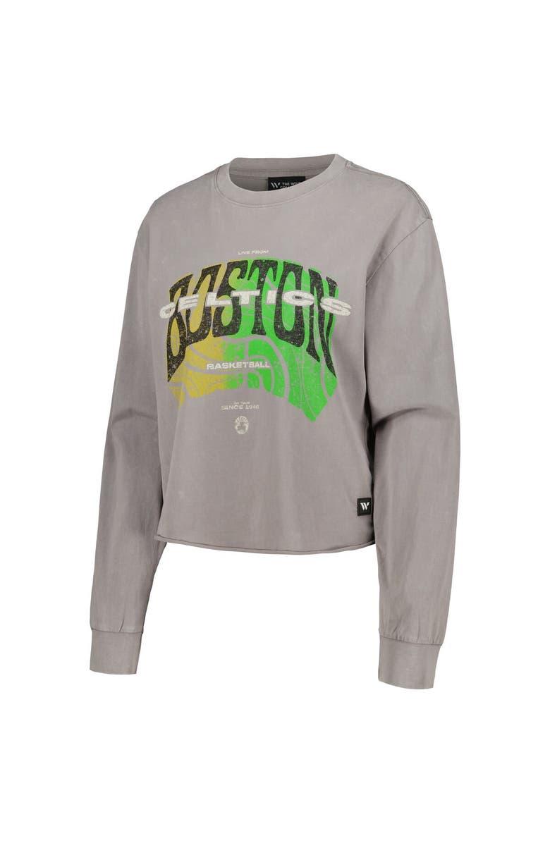 THE WILD COLLECTIVE Women's The Wild Collective  Gray Boston Celtics Band Cropped Long Sleeve T-Shirt, Alternate, color, 