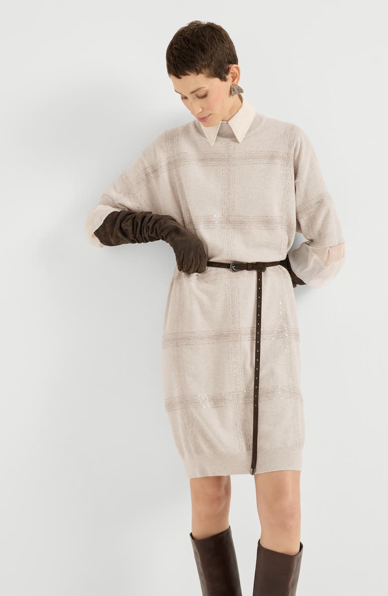 Brunello Cucinelli Dazzling Embroidery dress, Alternate, color, Beige