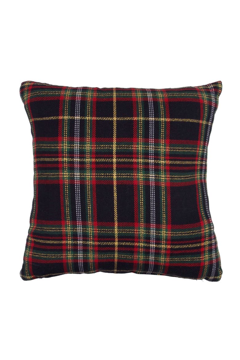 Embroidered Deer On Botanical Berries Plaid Christmas Throw Pillow 12" x 12", Alternate, color, Red
