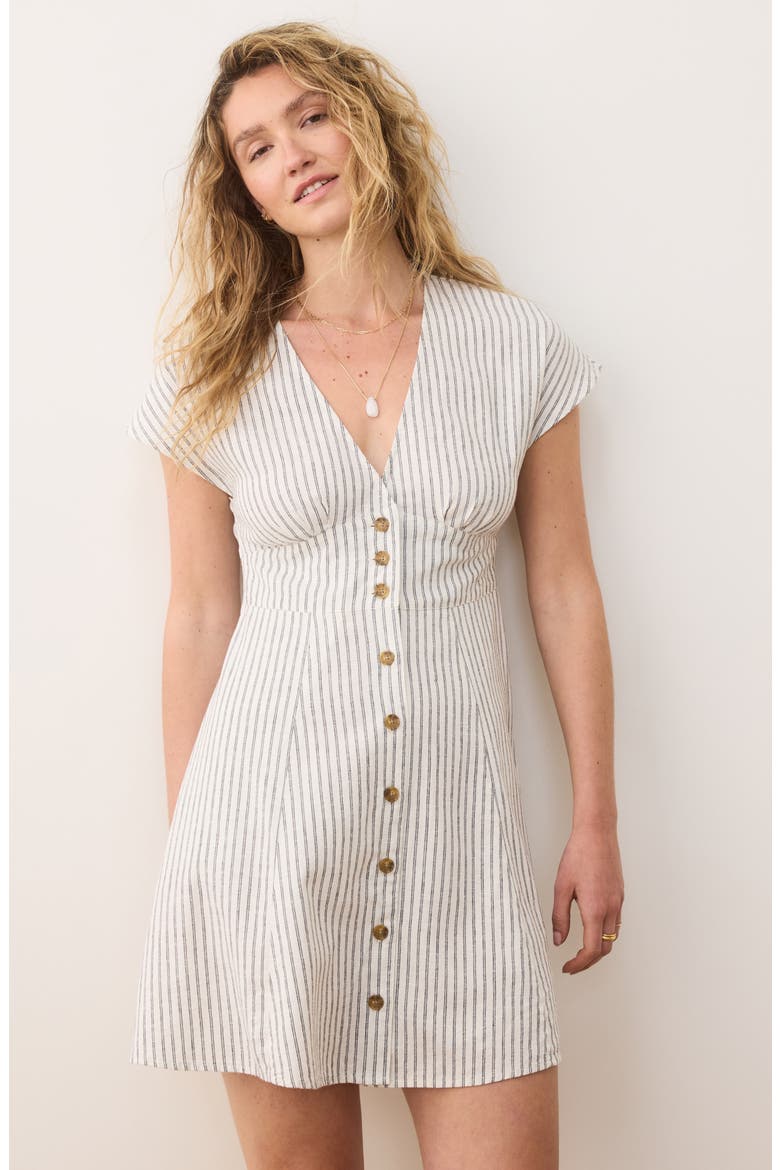Camila Stripe Button Front Hemp Blend Minidress, Alternate, color, CREAM/ NAVY STRIPE