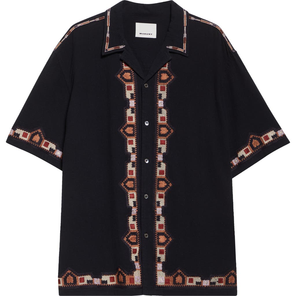 Isabel Marant Zao Embroidered Cotton Button-up Shirt In Black