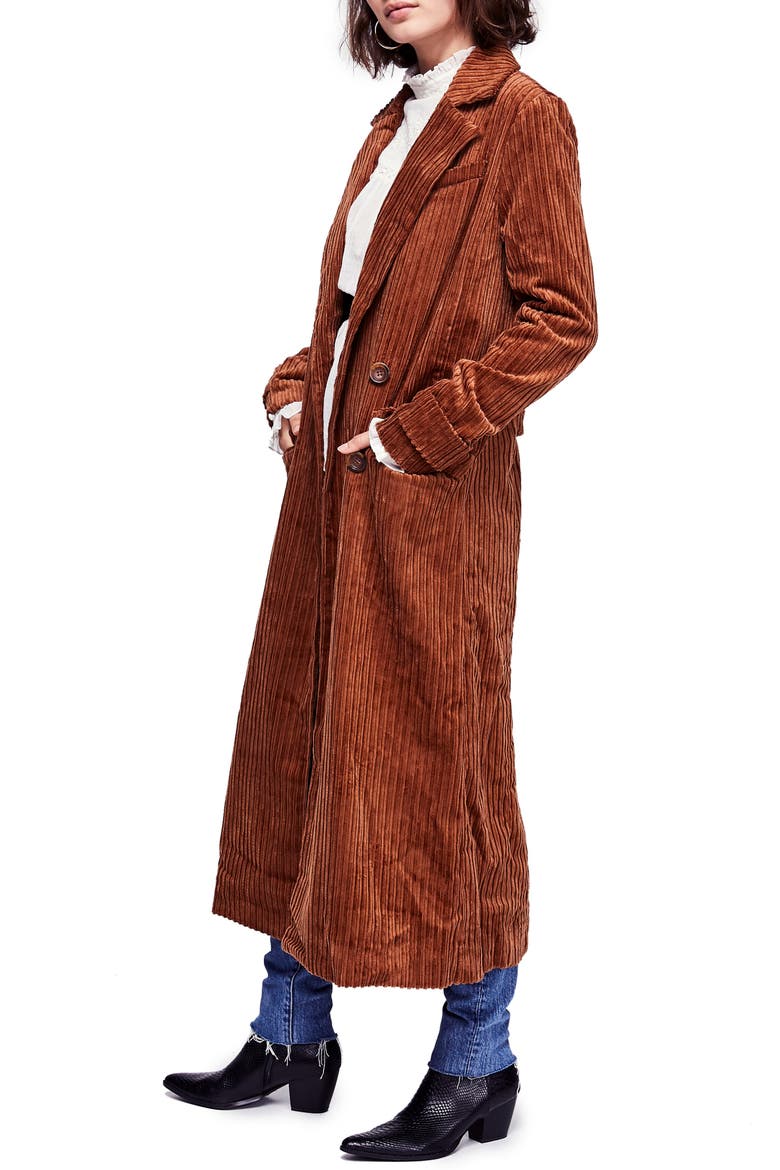 Abbey Road Wide Wale Cotton Corduroy Duster Coat, Alternate, color, CEDAR