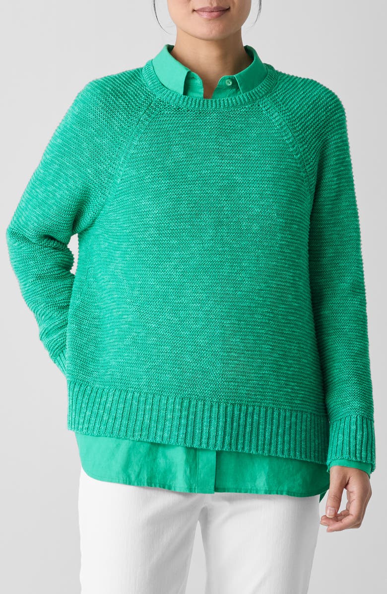 Eileen Fisher Raglan Sleeve Organic Linen & Organic Cotton Sweater, Main, color, Jade