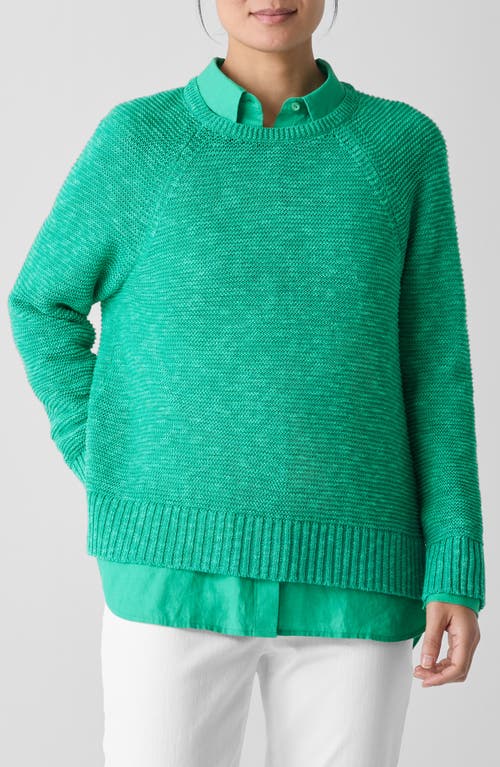 Eileen Fisher Raglan Sleeve Organic Linen & Organic Cotton Sweater In Jade