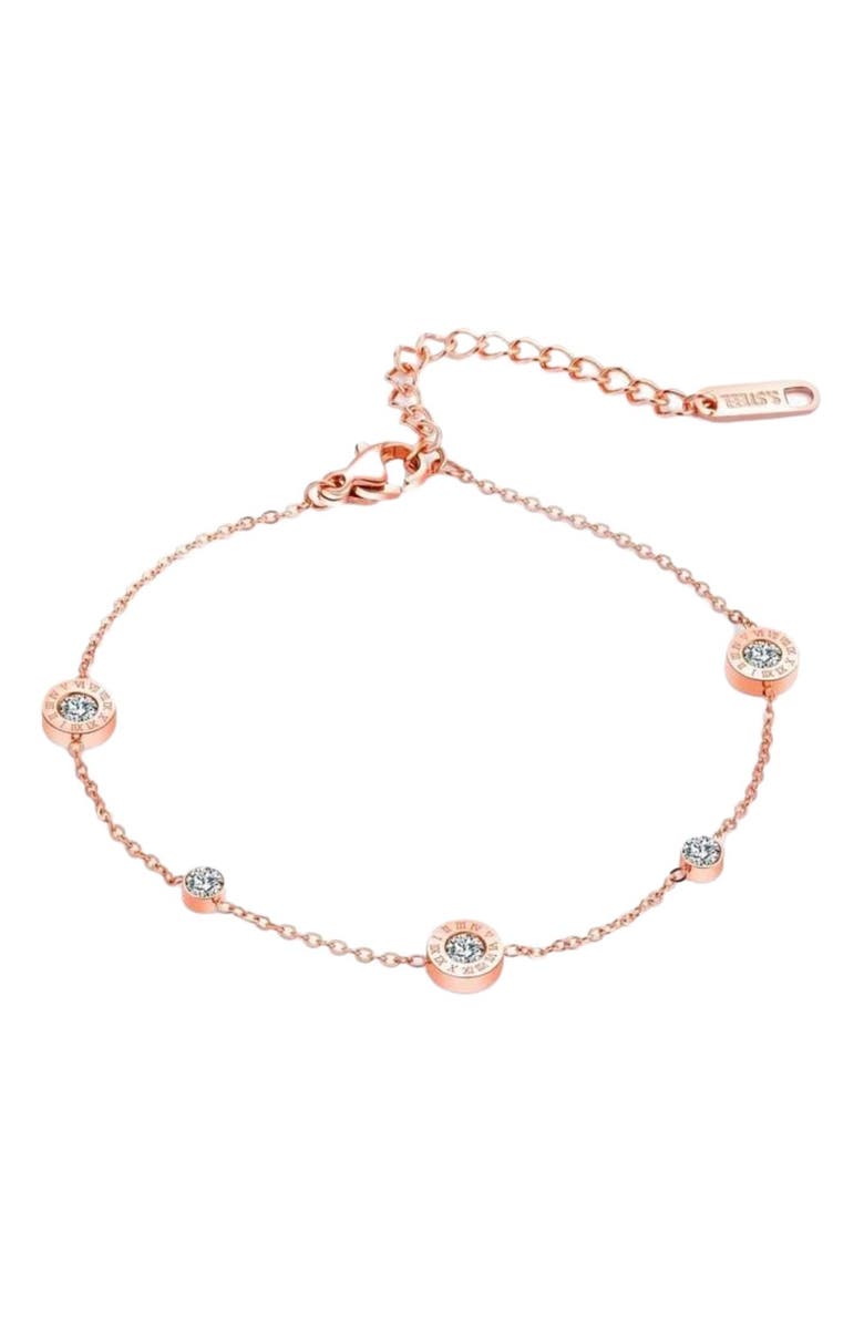 Hollywood Sensation Dainty Rose Gold Bracelet with Five Cubic Zirconia Stones, Main, color, Rose Gold