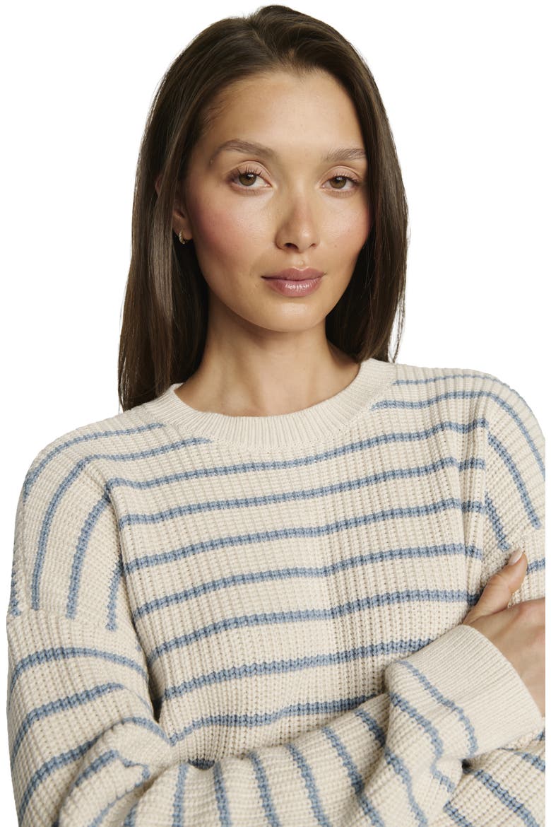 Stripe Crewneck Cotton Blend Sweater, Alternate, color, STRIPE ALMOND HEATHER