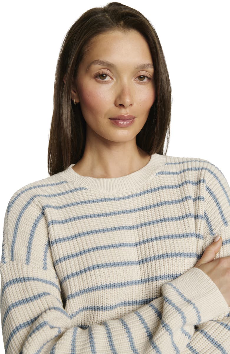 Eberjey Stripe Crewneck Cotton Blend Sweater, Alternate, color, Stripe Almond Heather