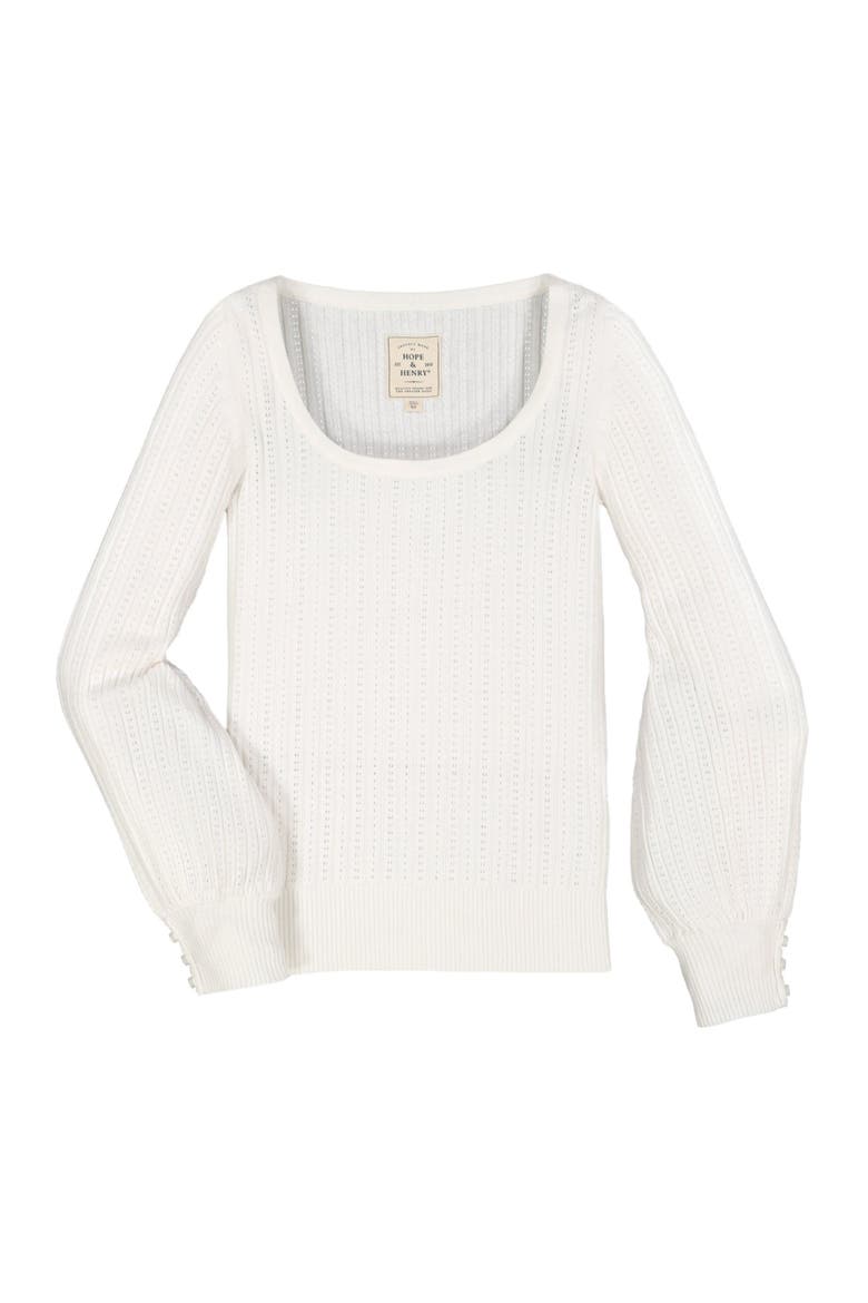 Women's Scoop Neck Pointelle Sweater, Alternate, color, White