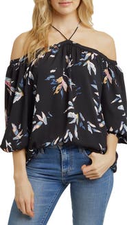 1.STATE Off the Shoulder Sheer Chiffon Blouse