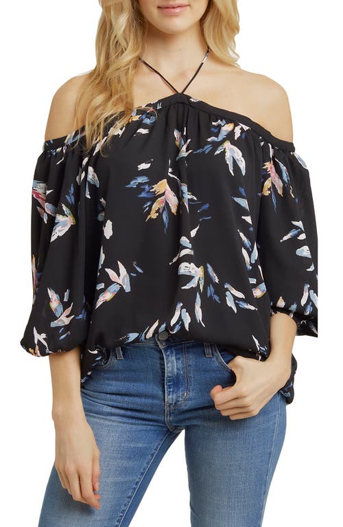 1.state Off The Shoulder Sheer Chiffon Blouse In Black