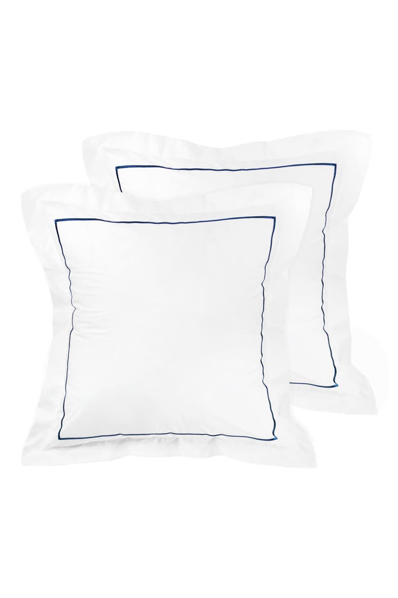 Set of 2 Single Embroidered Line 300 Thread Count 100% Cotton Euro Shams, Main, color, NAVY