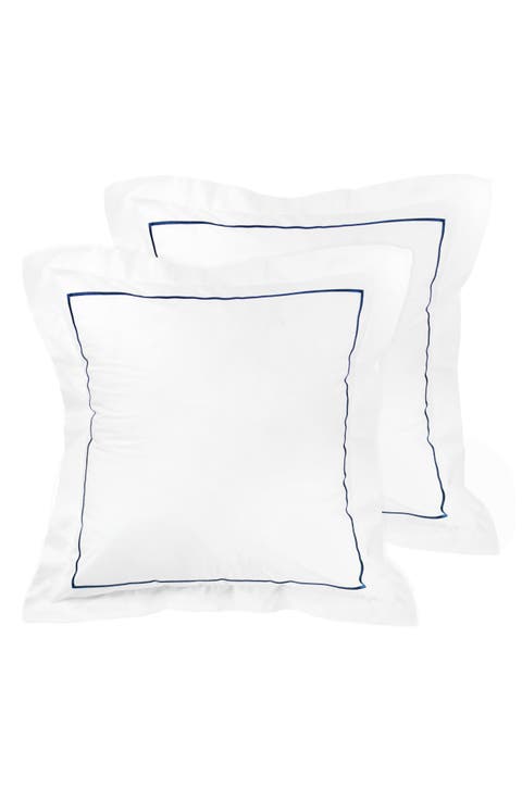 Set of 2 Single Embroidered Line 300 Thread Count 100% Cotton Euro Shams